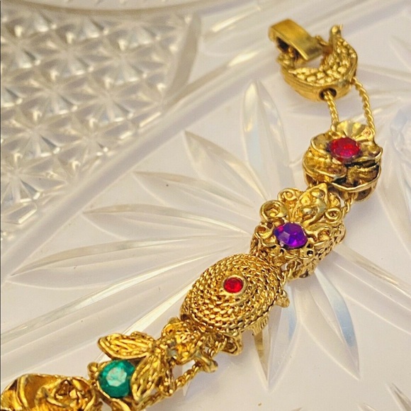 Vtg Slide Bracelet, Rhinestone Gold Plated Slide - Picture 6 of 15